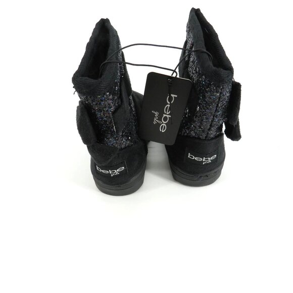 Bebe Baby Girls Black Glitter Bow Winter Boots Size 6 NWT $48 - Picture 2 of 6